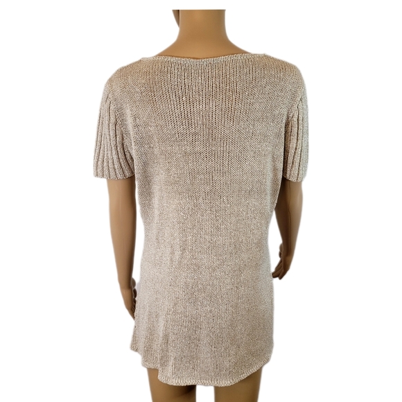 Ladies cream Knit Braid Top V neck with rainstones, Size Large - Picture 5 of 8